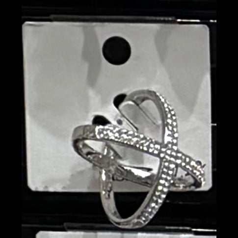 909486 Skjerf, Skjerf ring kryss med dobbel linje med strass - sølv
