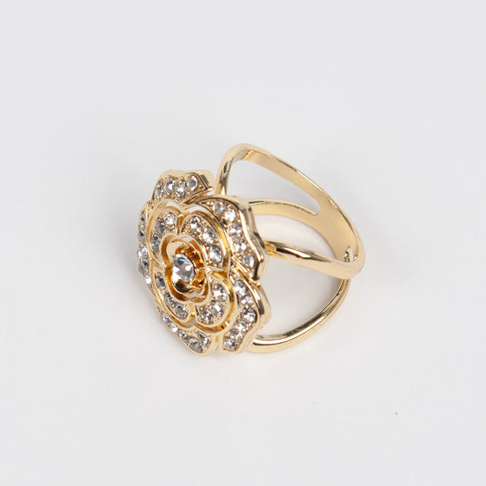909762X Skjerf ring, STOR STR Skjerf ring blomst med strass stener - gull