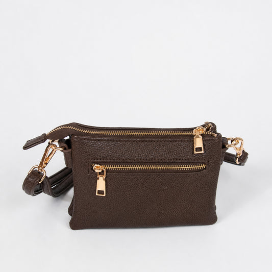 910311 Veske, Liten clutch med glidelås - brun