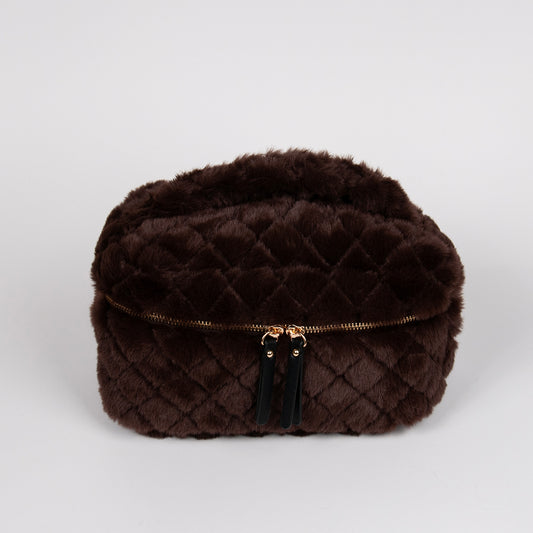 910511 Veske, Makeup-bag fuskpels - brun