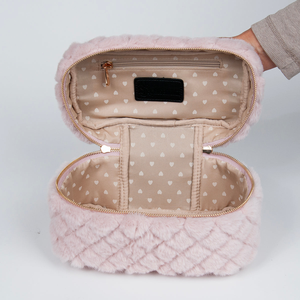 910536 Veske, Makeup-bag fuskpels - lys rosa