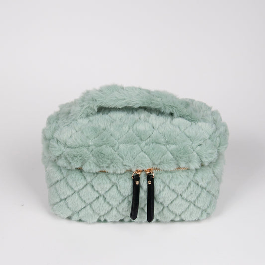 910558 Veske, Makeup-bag fuskpels - lys grønn