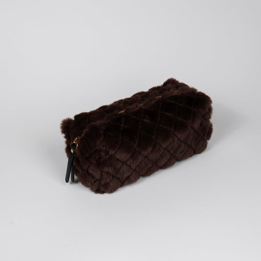 910611 Veske, Liten makeup-bag fuskpels - brun