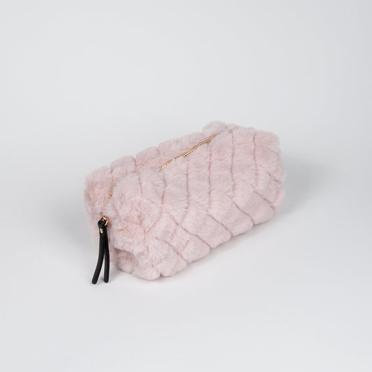 910636 Veske, Liten makeup-bag fuskpels - lys rosa