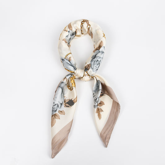 911846  Skjerf, Lite skjerf chain & flower print - lysblå