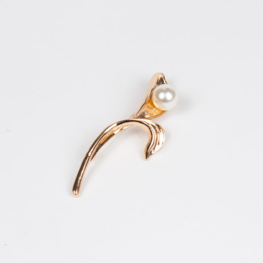 913462 Brosje, Elegant blomst med perlekant - svart