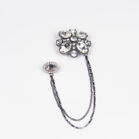 914186 Brosje, Dobbel brosje Stor blomst+ liten sten mix