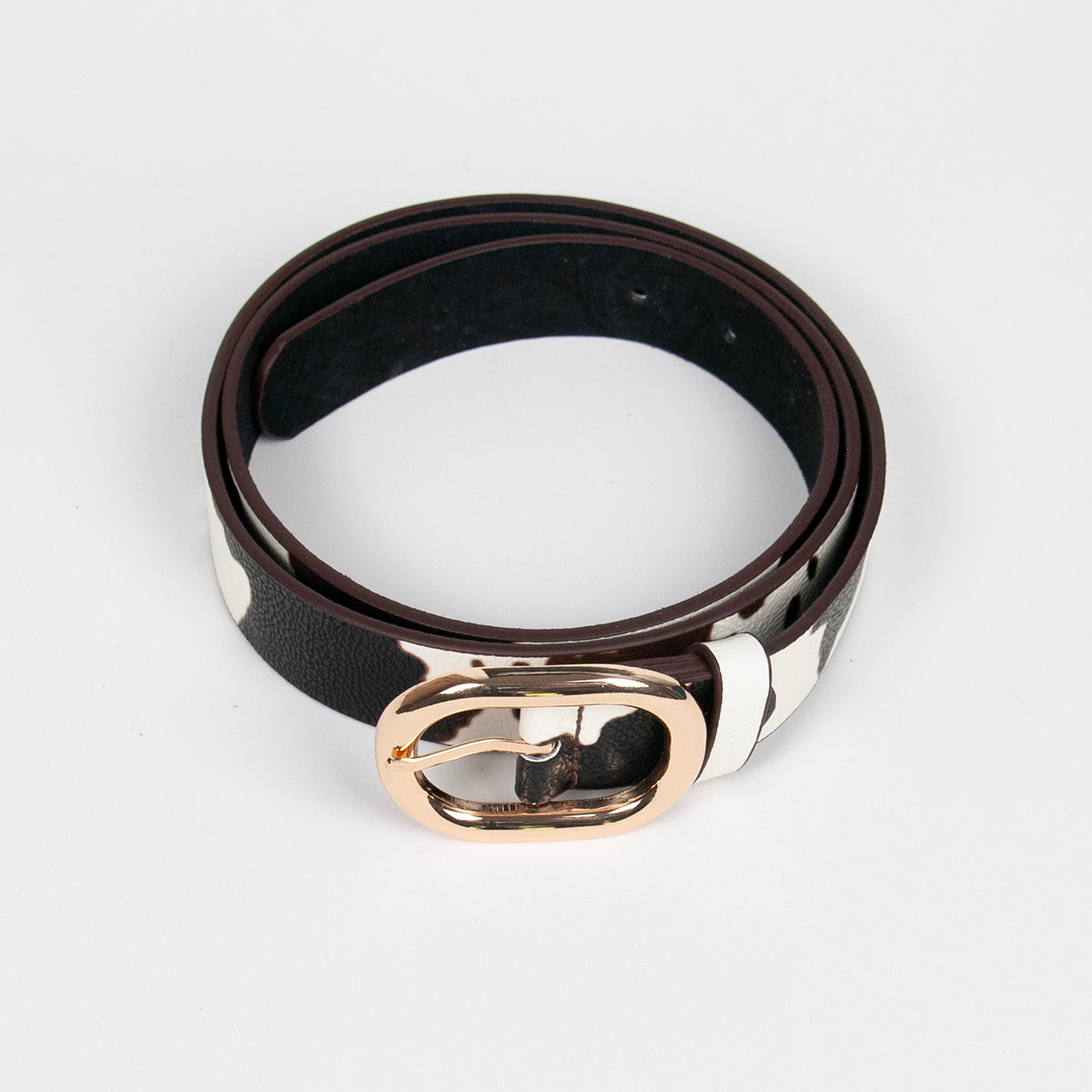 915600 Belte (6 stk) Skinnbelte COW-print oval spenne - svart