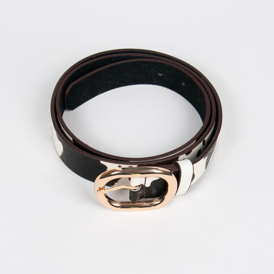 915600 Belte (6 stk) Skinnbelte COW-print oval spenne - svart