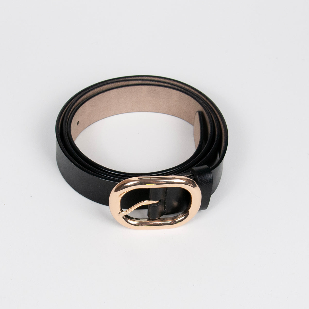 915601 Belte (6 stk) Skinnbelte med oval spenne - svart
