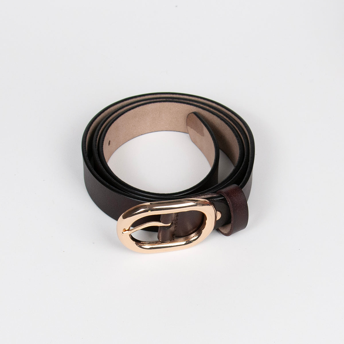915611 Belte (6 stk) Skinnbelte med oval spenne - mørk brun
