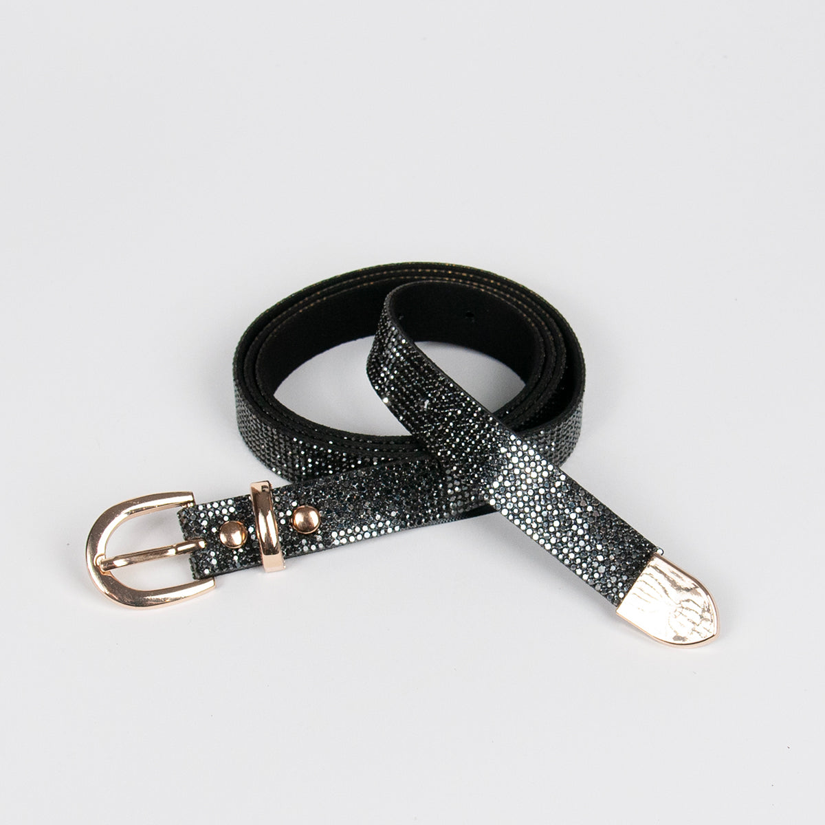 915786 Belte (6 stk) Smalt strassbelte  m/gullspenne - gunmetal