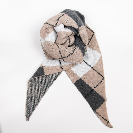 916505 Skjerf, Harlequin mønstret trekantskjerf - beige