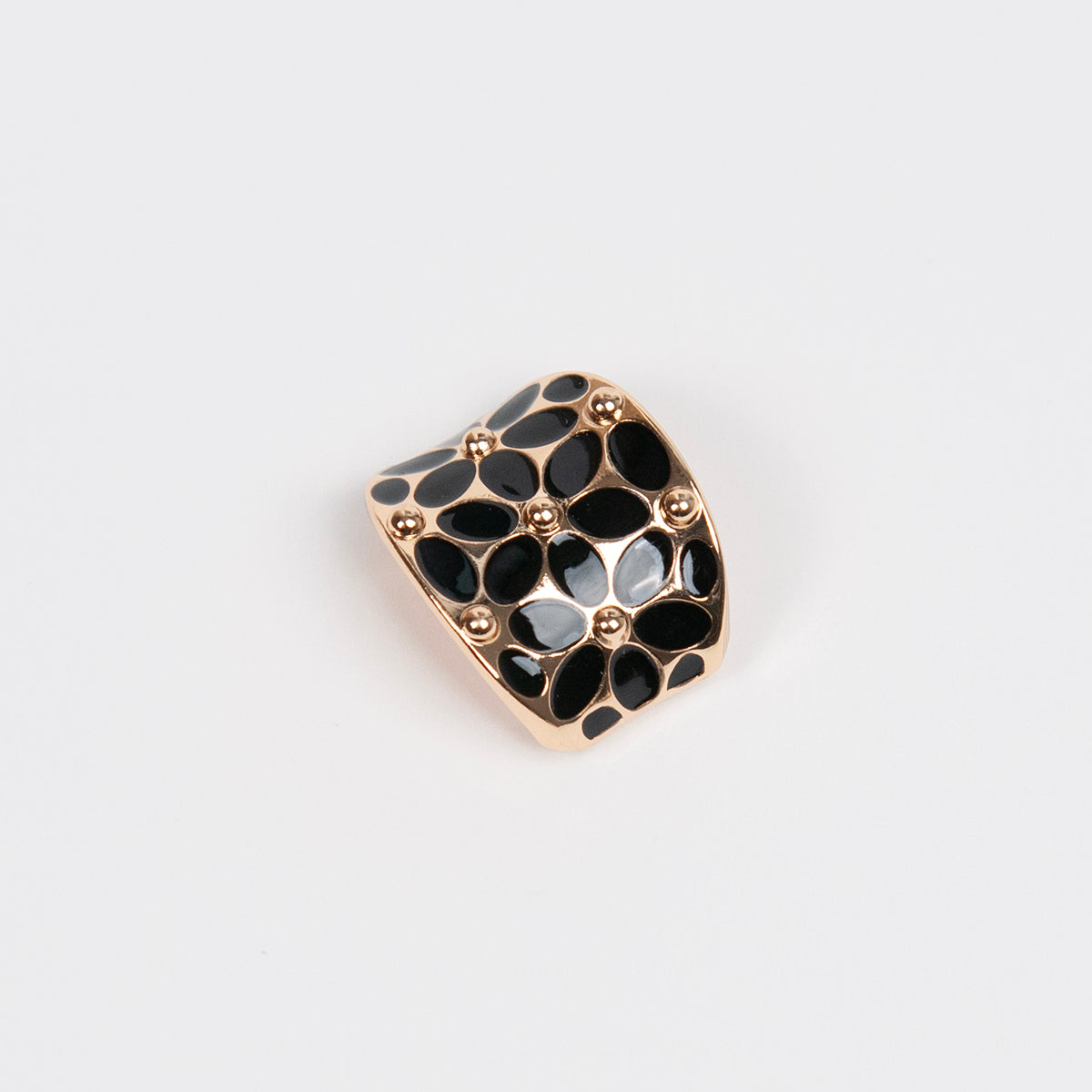 916662 Skjerf ring - Emaljeprintet skjerfring med blomster - gull/svart