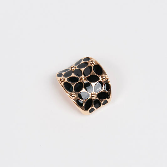 916662 Skjerf ring - Emaljeprintet skjerfring med blomster - gull/svart