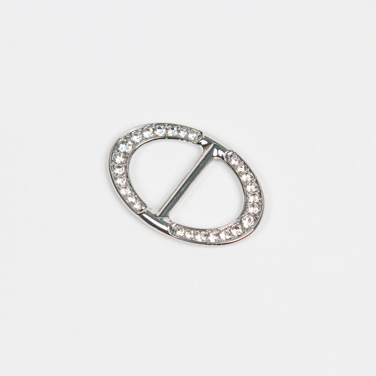 917486 Skjerf ring - Flat skjerfring oval med strass stener - sølv