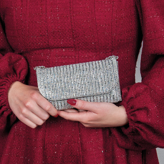 917886 Veske, Selskapsveske strass-clutch  med lenke - sølv