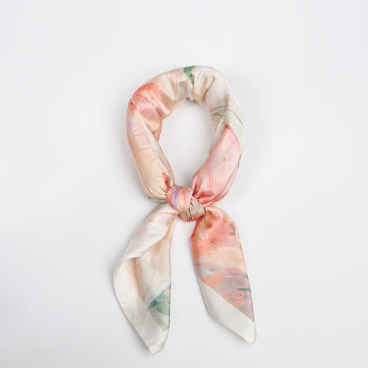 919105  Skjerf, Lite skjerf storblomstret - lys beige