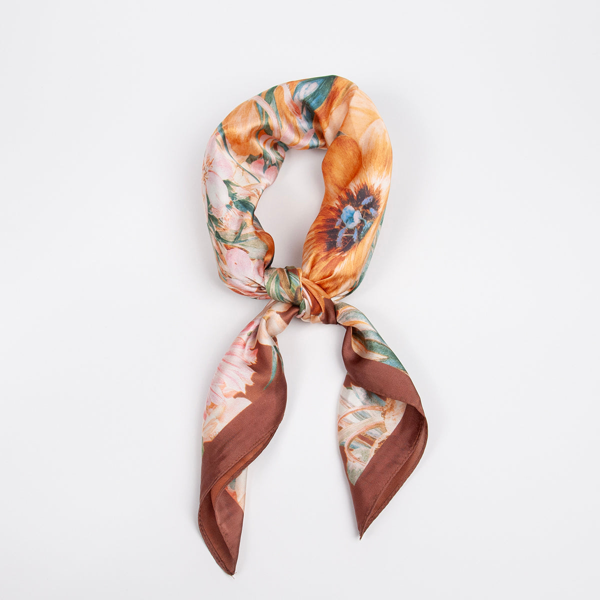 919411  Skjerf, Lite skjerf fargerikt blomsterprint - brun
