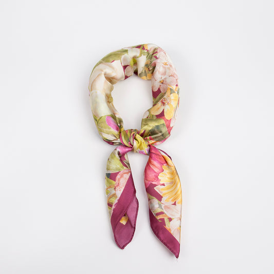 919432  Skjerf, Lite skjerf fargerikt blomsterprint - rosa
