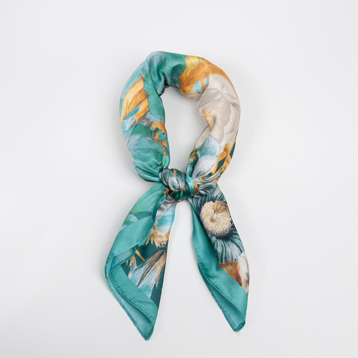 919458  Skjerf, Lite skjerf fargerikt blomsterprint - sjøgrønn