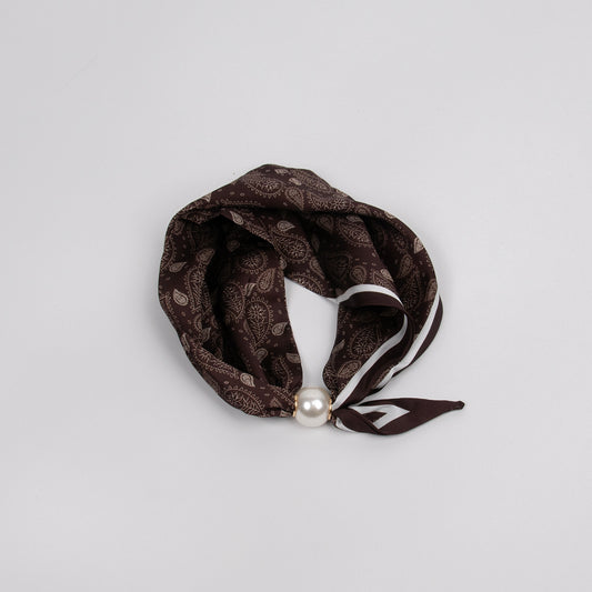 925411X  Skjerf, Mini skjerf med perle-magnet -brun
