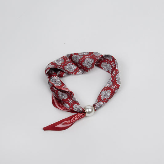 925421  Skjerf, Mini skjerf med  perle-magnet -burgunder