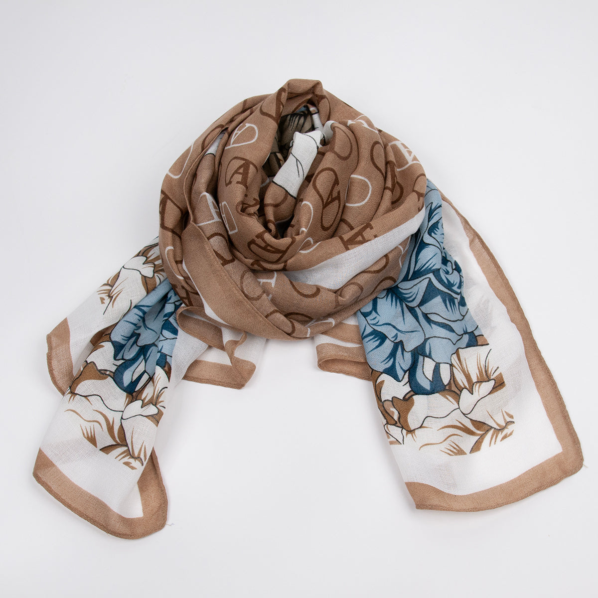 925505X  Skjerf, Mykt skjerf 80x180 cm V-print med blomster - beige