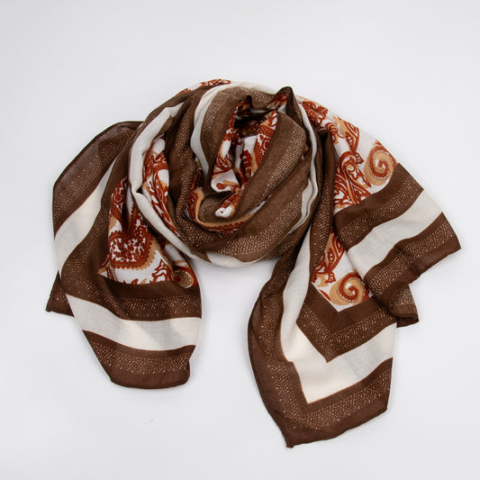 925711X  Skjerf, Mykt skjerf 80x180 cm paisley print - brun