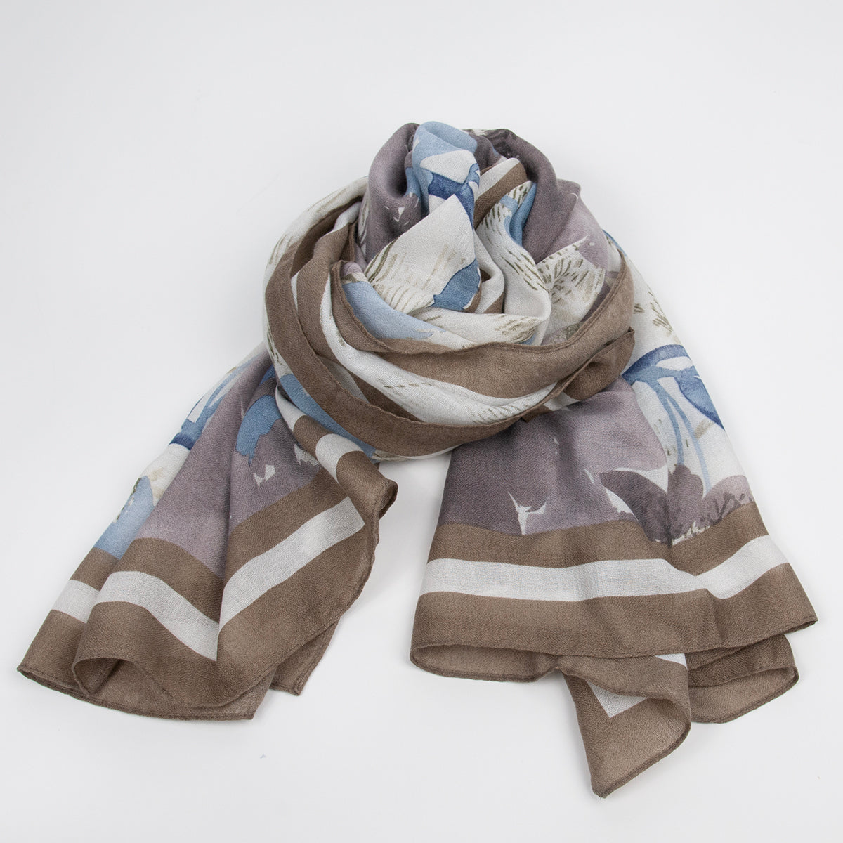925805  Skjerf, Mykt skjerf 80x180 cm blomsterprint med kant - beige