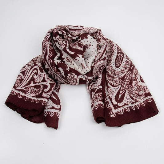 926121  Skjerf, Mykt skjerf 80x180 cm paisley print - burgunder