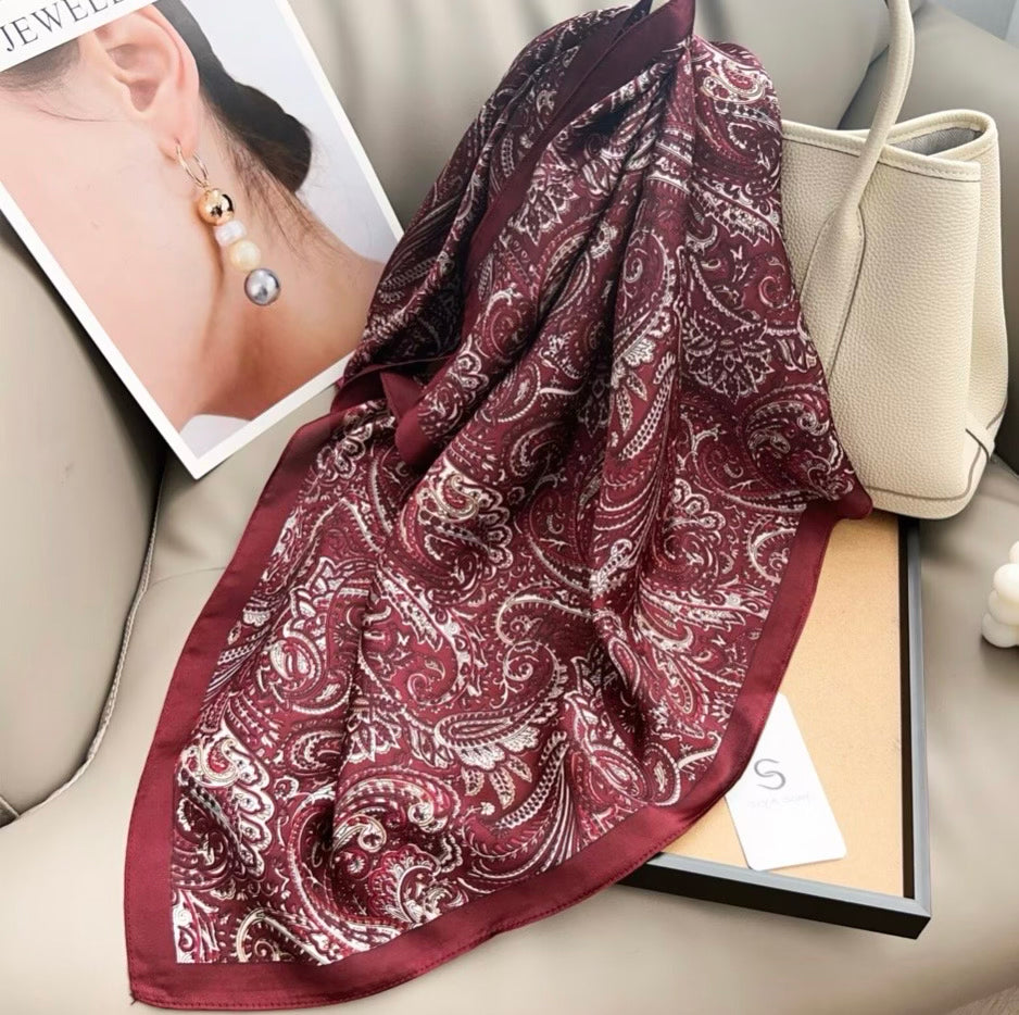 926321  Skjerf, Lite skjertf matt kvalitet paisley print - burgunder