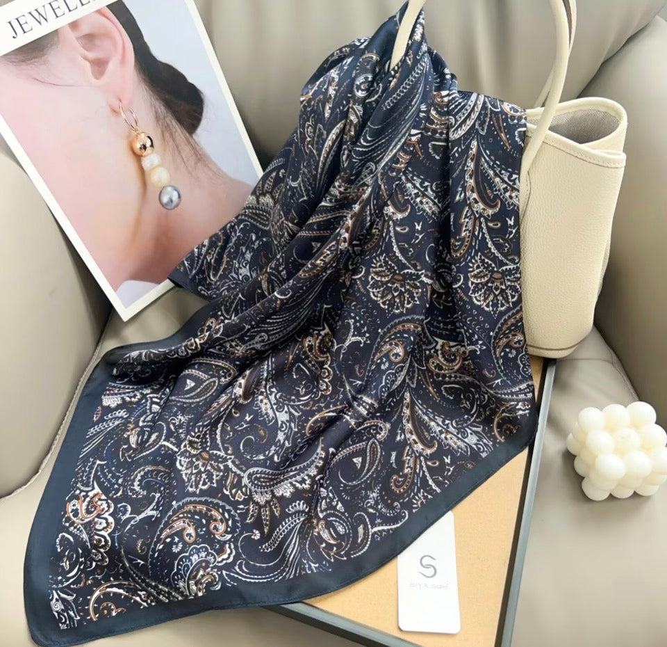 926341  Skjerf, Lite skjertf matt kvalitet paisley print - navy