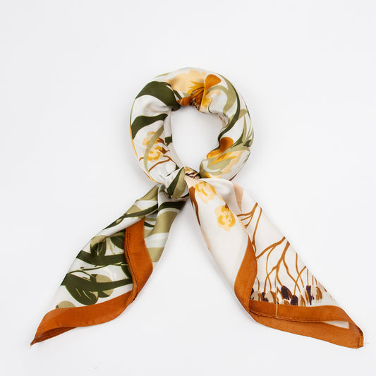926550  Skjerf, Lite skjerf høstblomster  - olivengrønn