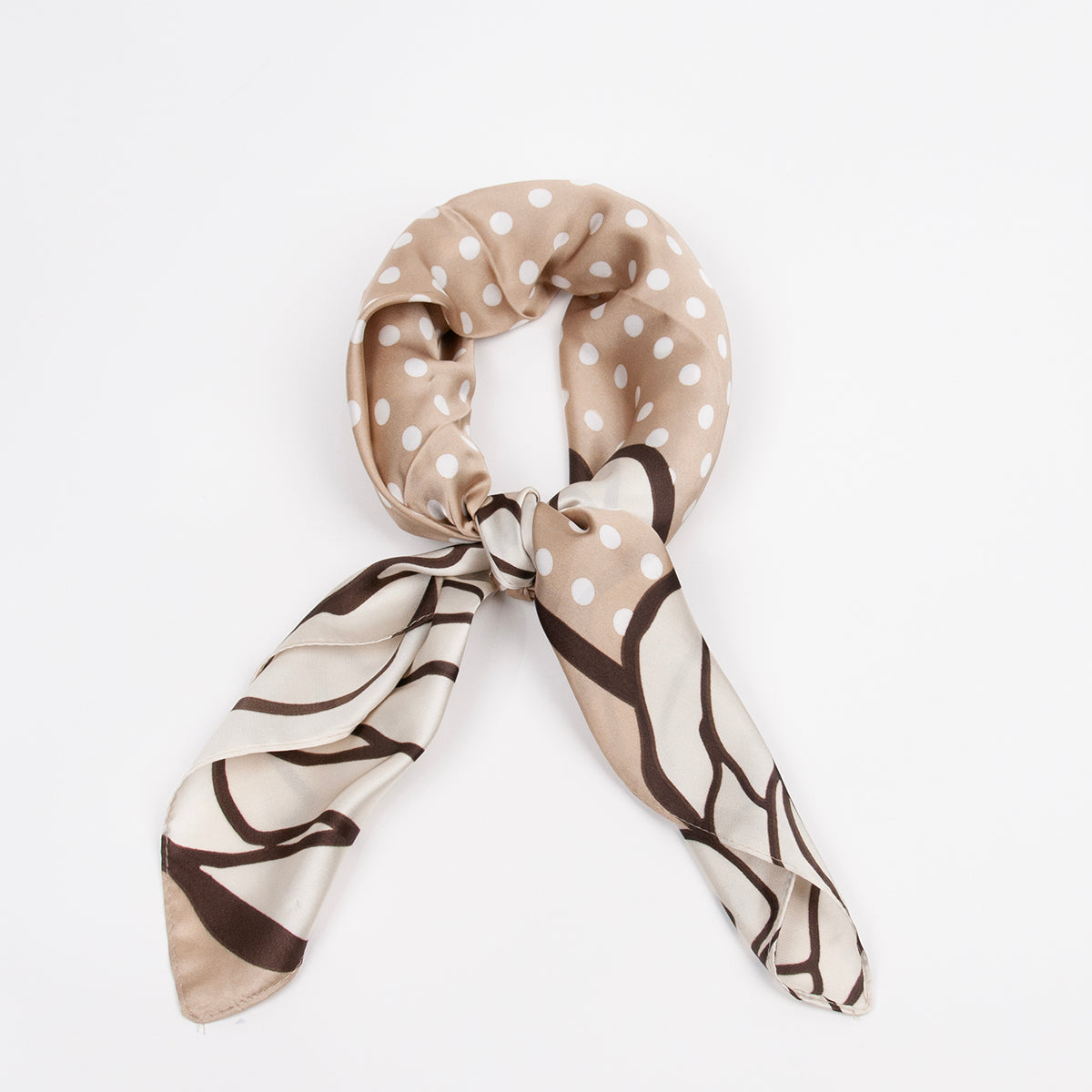 926705  Skjerf, Lite skjerf prikker og stor blomst - beige