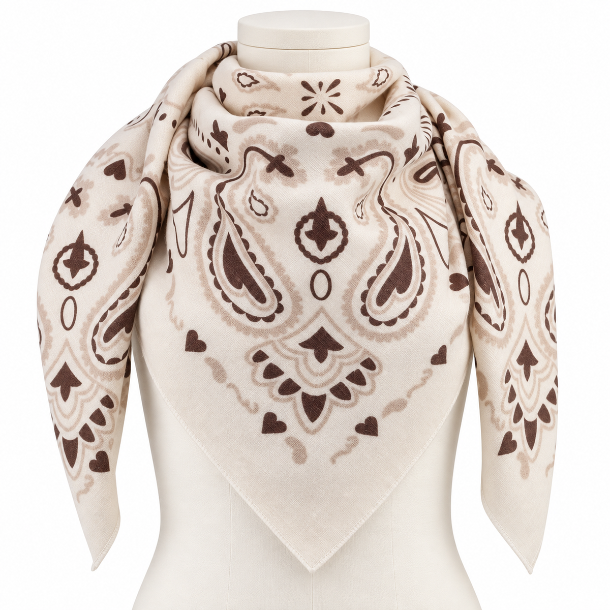 927103 Skjerf, Firkantet viskose/ull paisley skjerf -110 x 110 cm offwhite