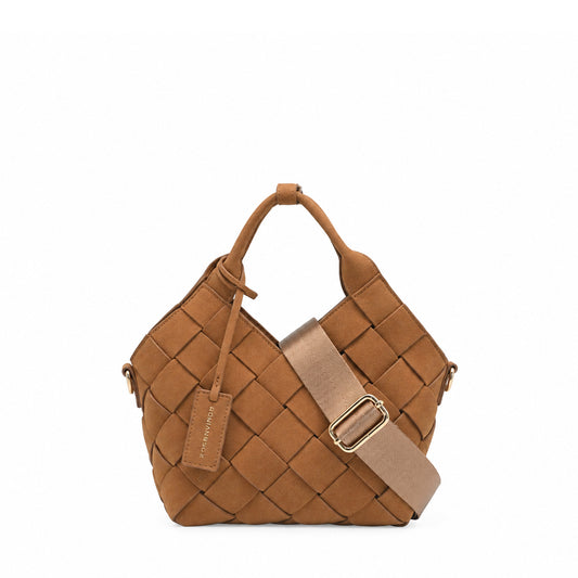 930115 Veske, MOLLY liten flettet semsket shopper - cognac
