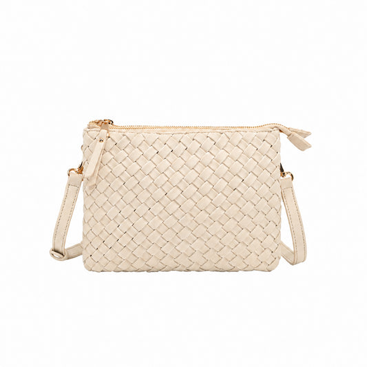 930505 Veske, NERJA flettet semsket clutch- beige