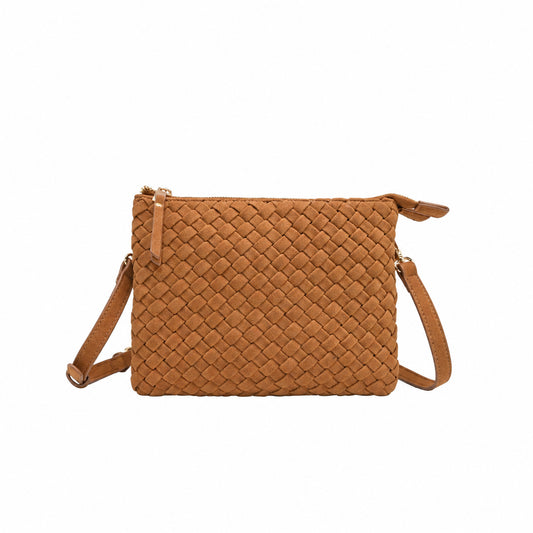 930515 Veske, NERJA flettet semsket clutch- cognac