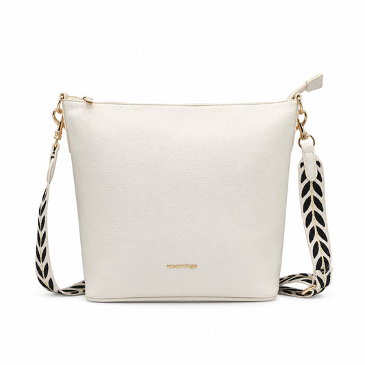 930603 Veske, NARA crossbag m/mønstret rem - offwhite