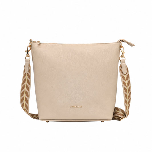 930605 Veske, NARA crossbag m/mønstret rem - beige