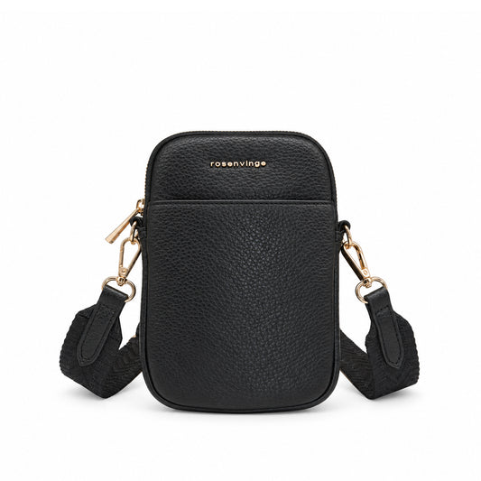931801 Veske, NOVA Mobilbag med mønstret rem - svart