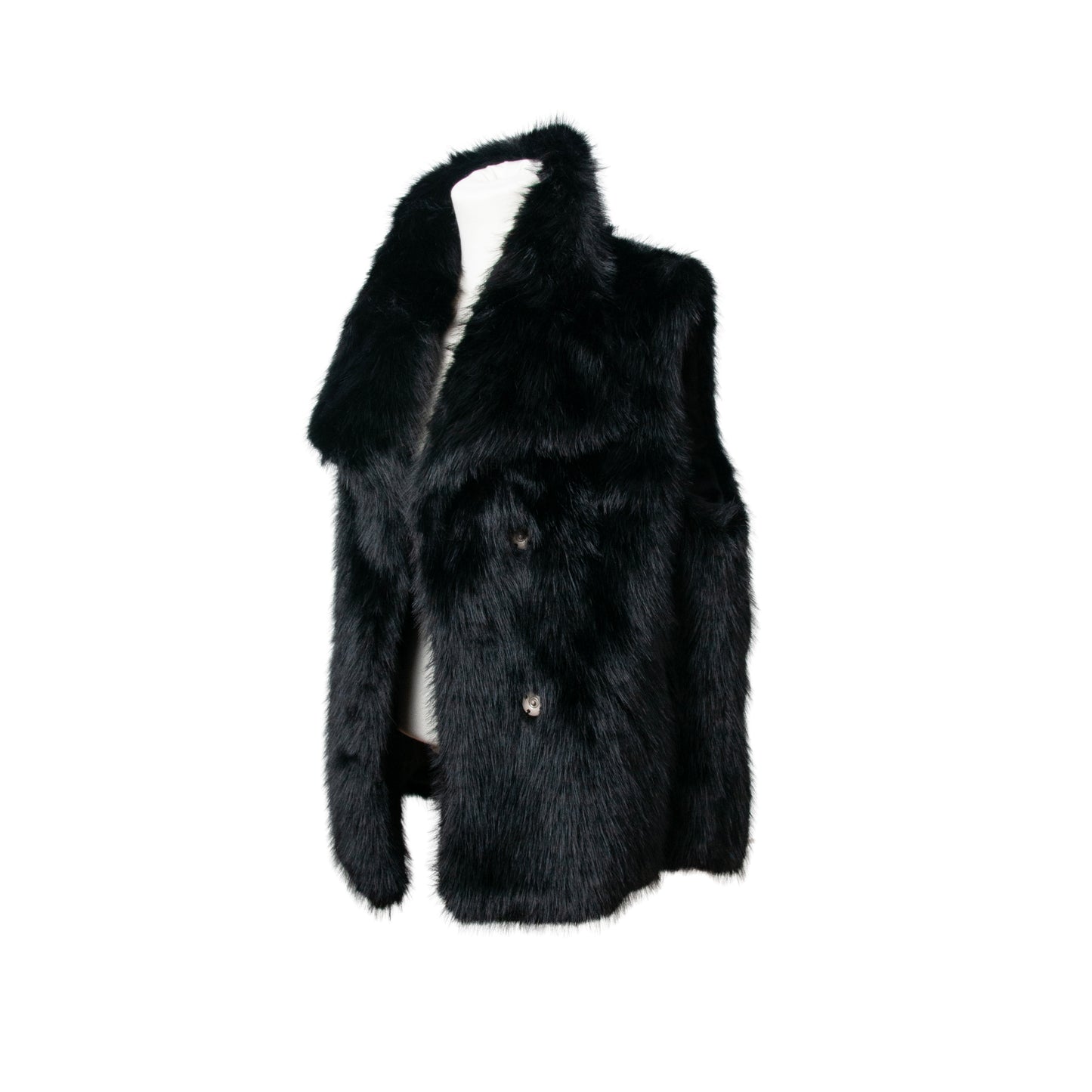 885201 Poncho, Fuskpels vest med stor krage - svart