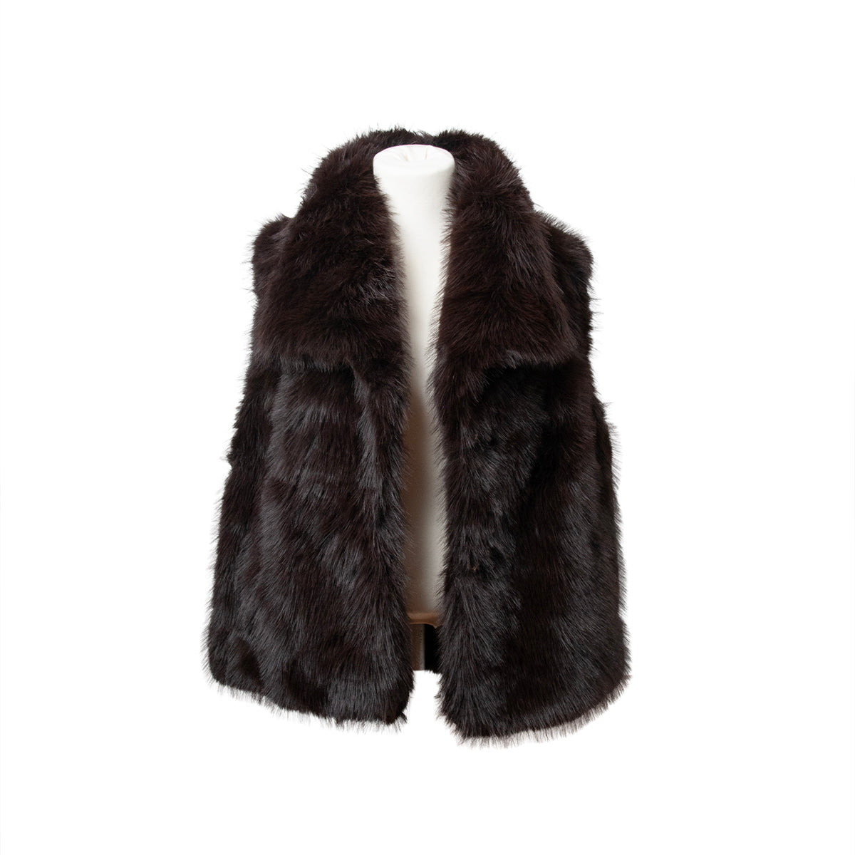 885211 Poncho, Fuskpels vest med stor krage - brun