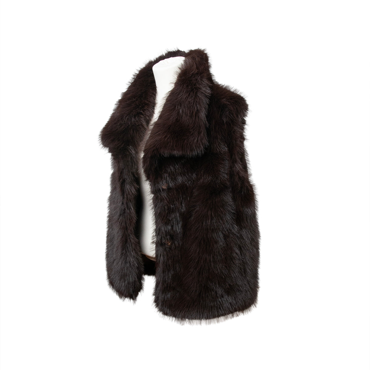 885211 Poncho, Fuskpels vest med stor krage - brun