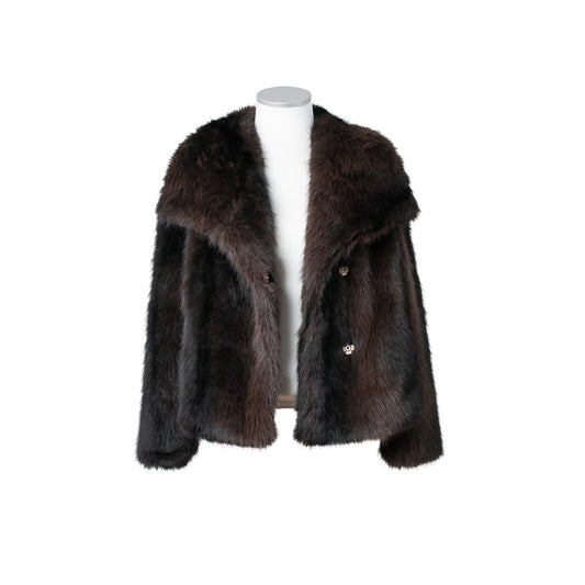 889111 Poncho, Fuskpels jakke - minkbrun