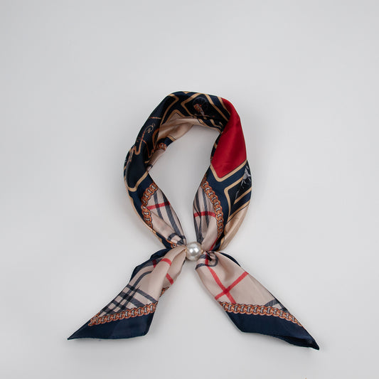 915741  Skjerf, Lite  burburry rutet skjerf med perle-magnet -marine