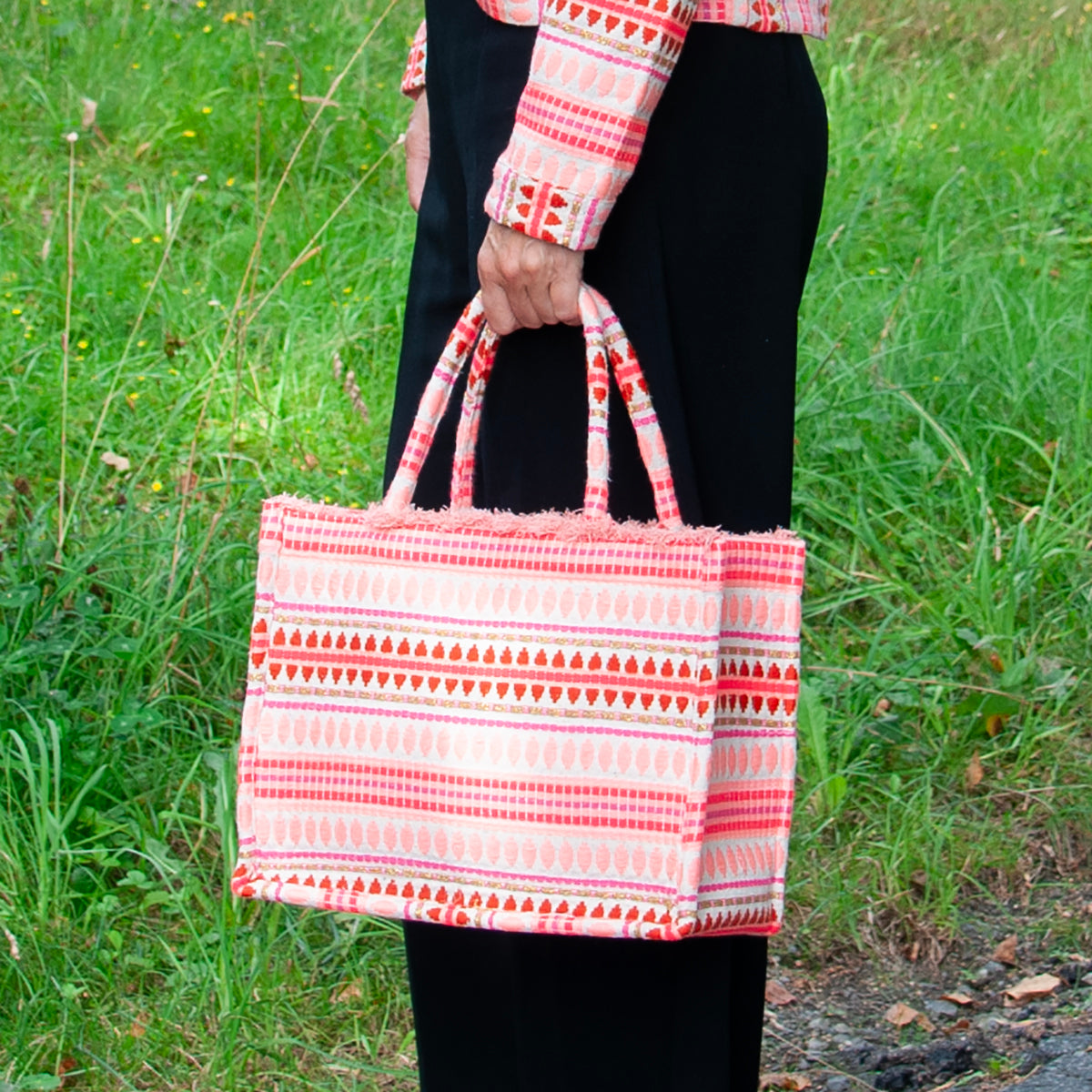 Bag, Jaquard shopper - coral