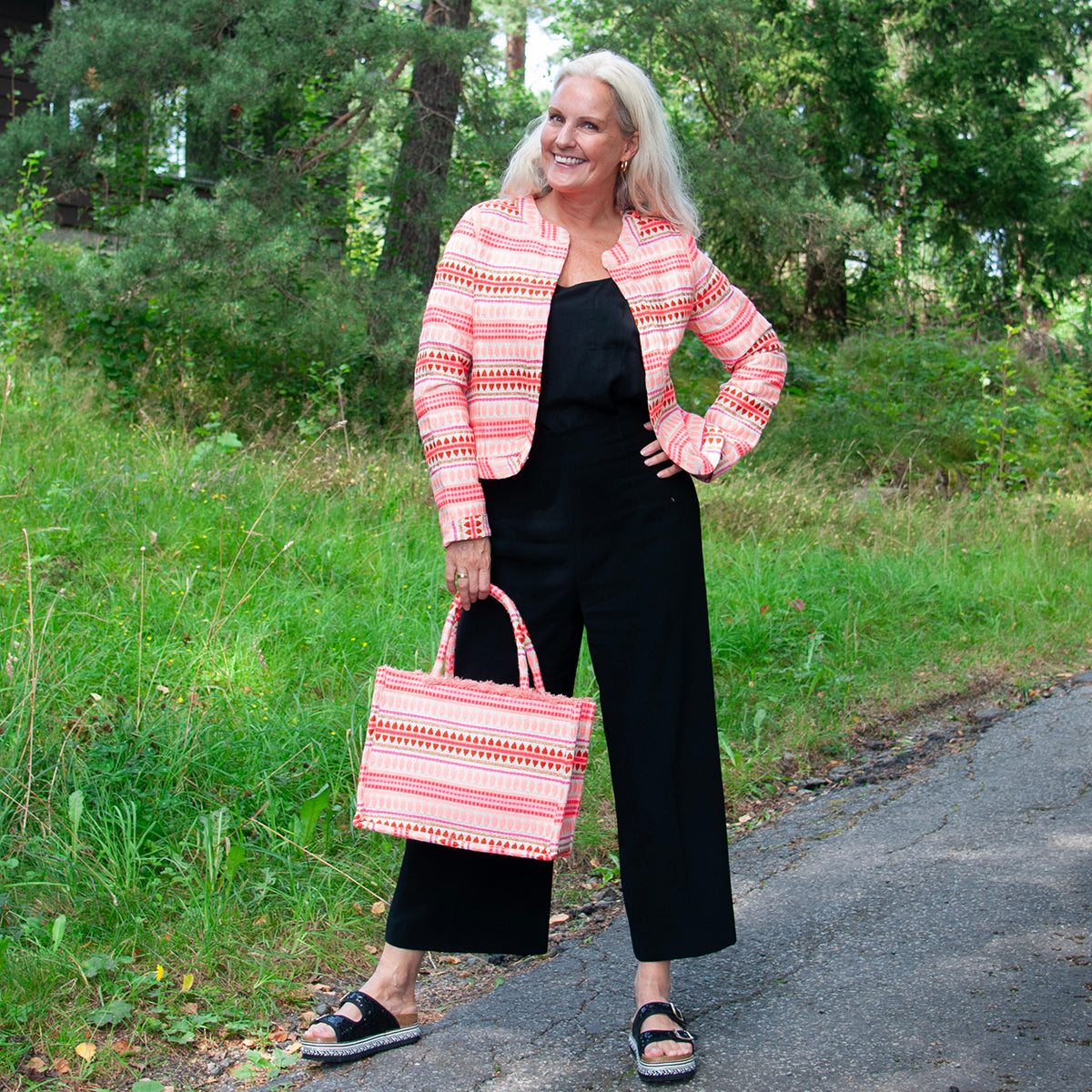 Bag, Jaquard shopper - coral