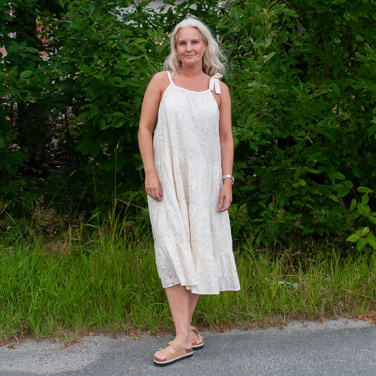 Summer dress, Tie dress lace - offwhite